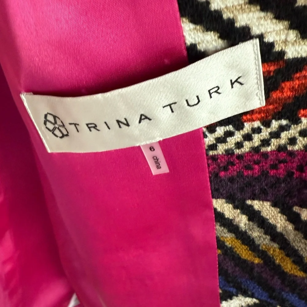 Trina Turk NWOT Kendell Striped Jacket Faux Fur Collar Size 6